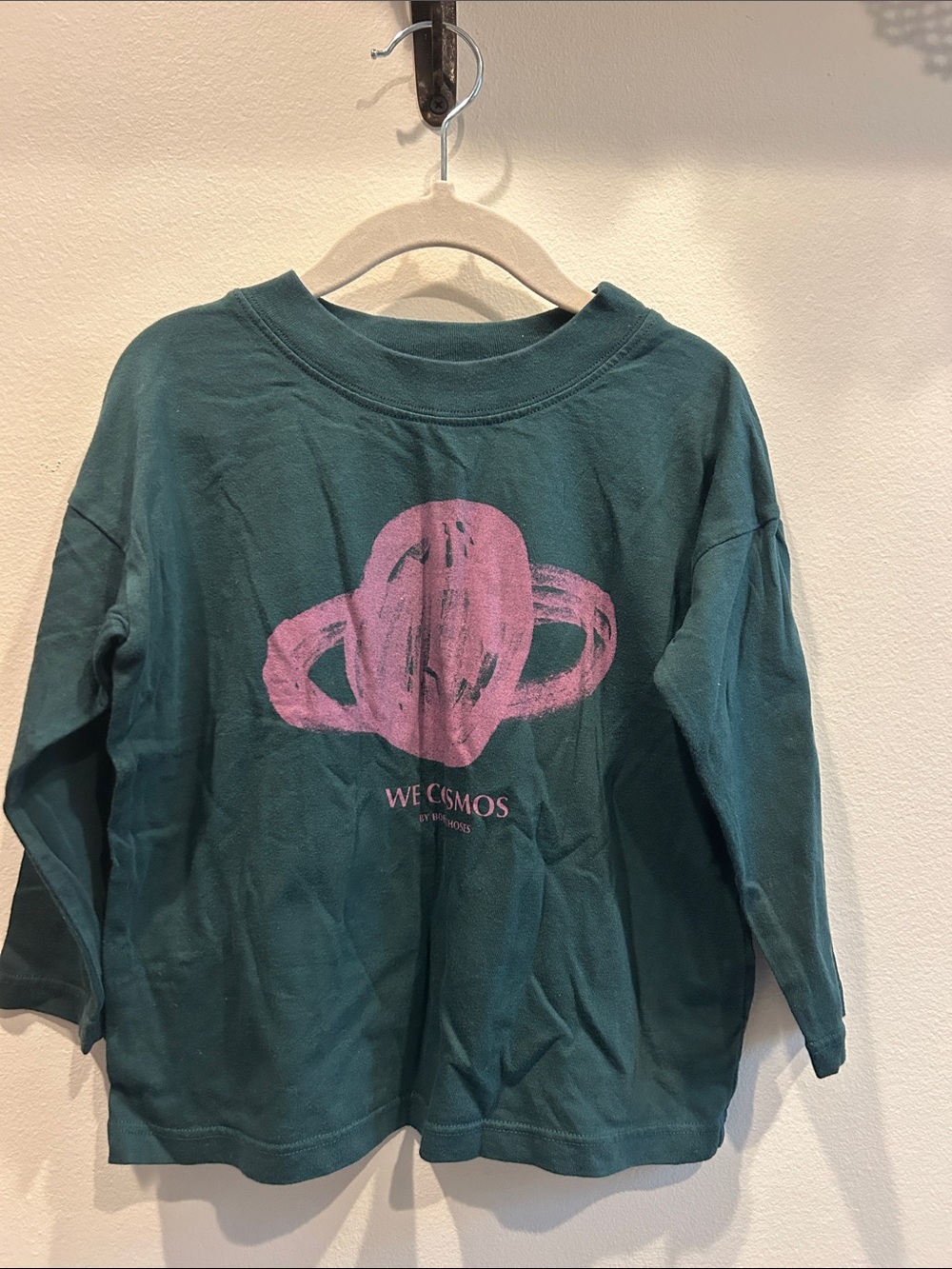Bobo Choses Green Kids' Long-Sleeve Tee with Pink Planet Graphic